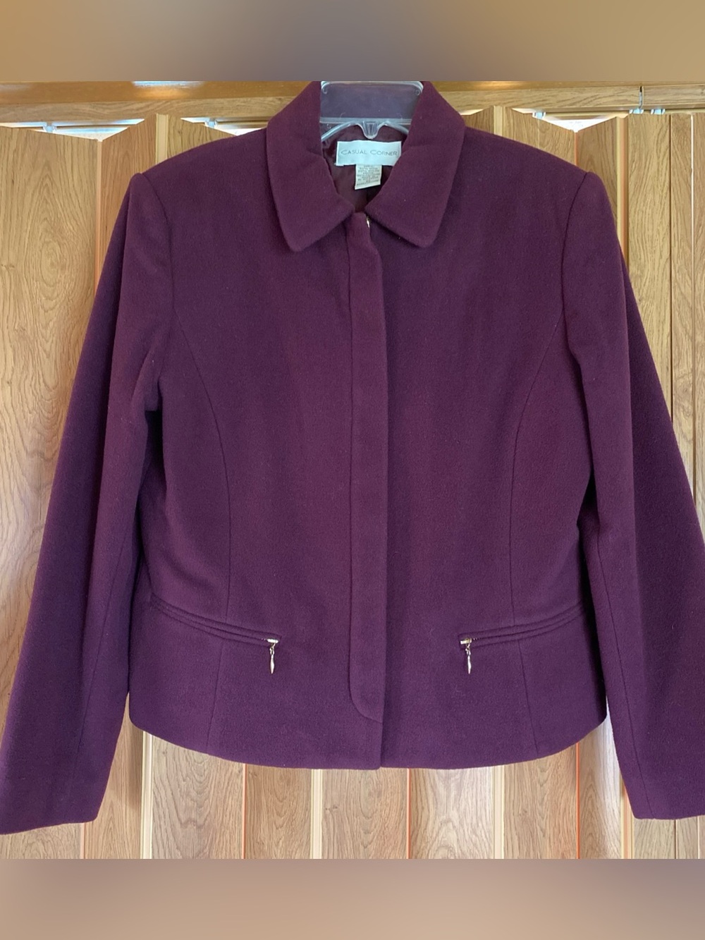 Casual Corner Blazer Womens 10 Purple Wool Blend Full Zip Lined Work Vtg Preppy
